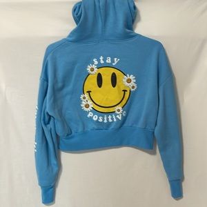 EUC Orange Kiss “stay positive” cropped hoodie